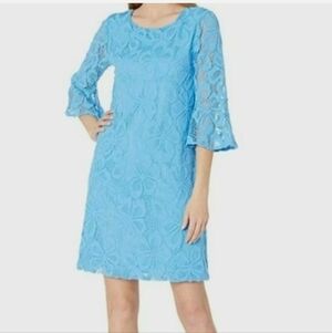 Lilly Pulitzer Blue Lace/Crochet Bell Sleeve Dress Size Large